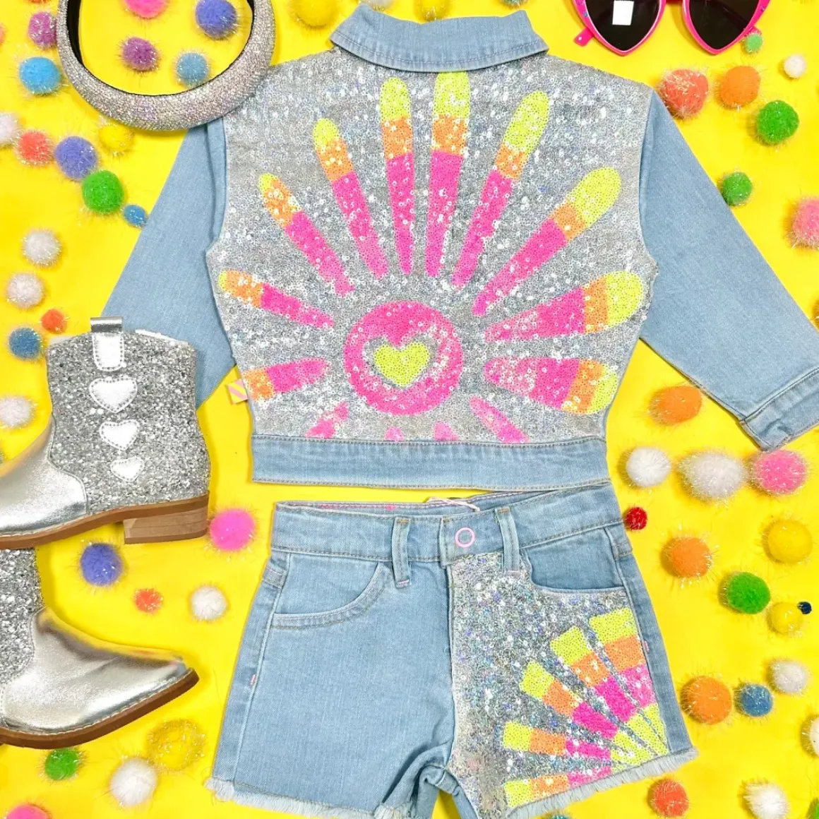 SEQUIN SUN DENIM SHORTS