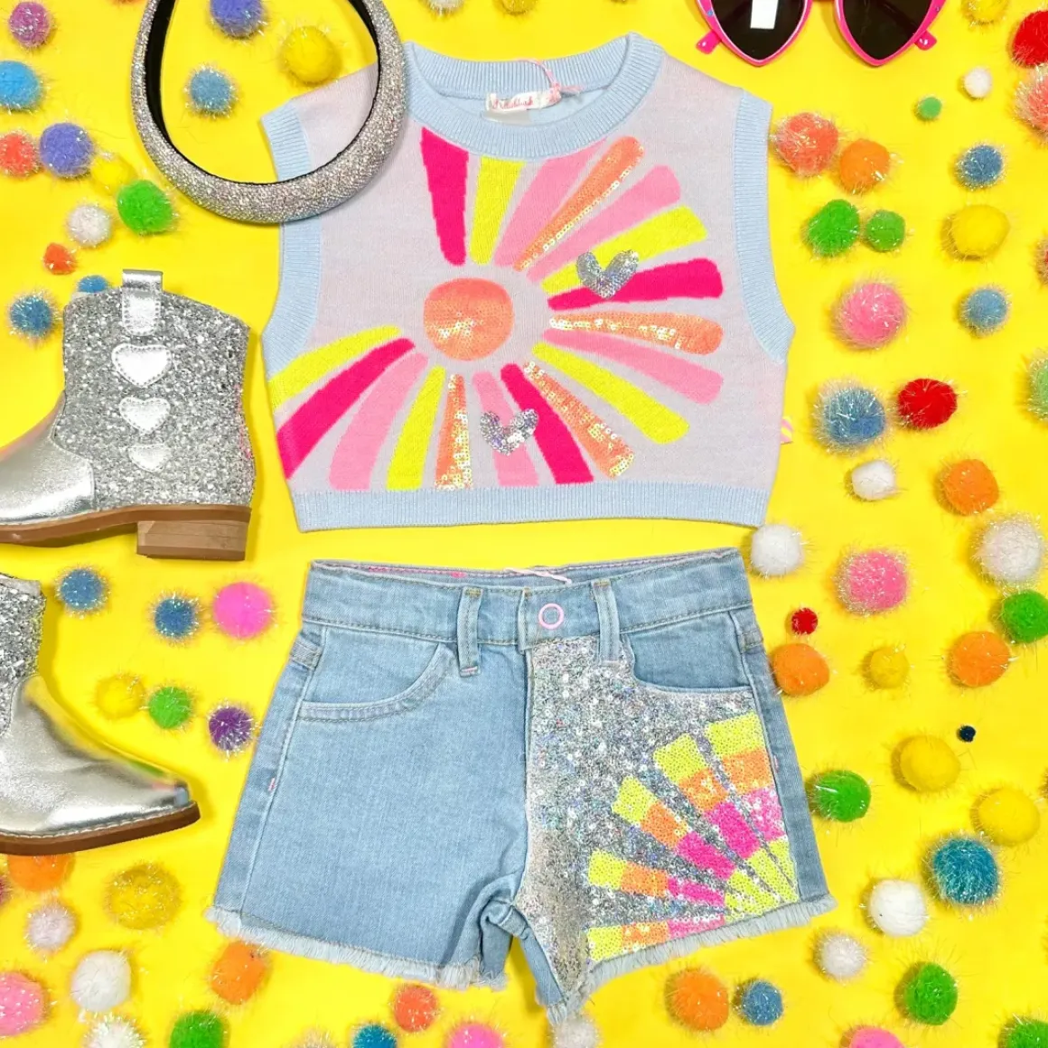 SEQUIN SUN DENIM SHORTS