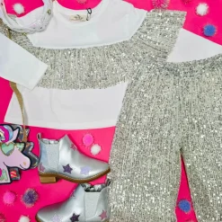 SEQUIN WIDE LEG PANTS