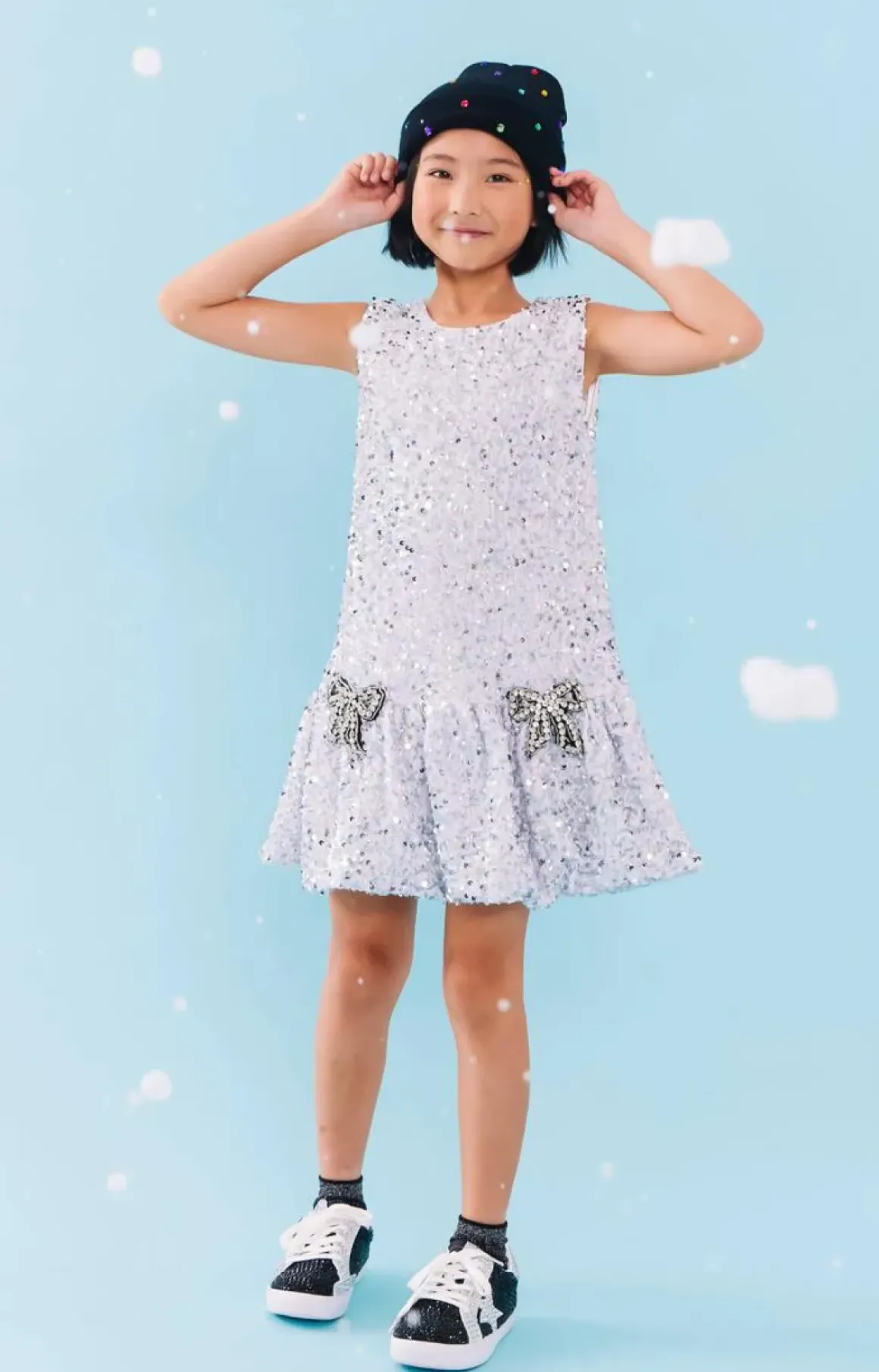 SHIMMER SEQUIN BOW DRESS