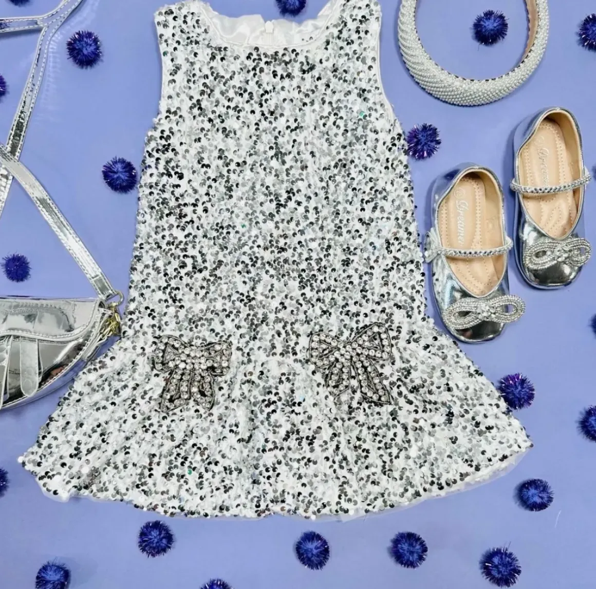 SHIMMER SEQUIN BOW DRESS