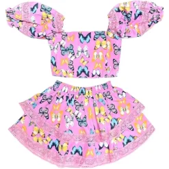 SIMONE BUTTERFLIES PUFF SLEEVE TOP AND SKIRT SET