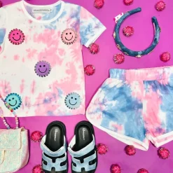 SLOANE SMILEY TIE DYE TOP AND SHORTS SET