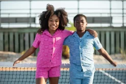 SMILEY FACE CHECKERED TERRY RESORT BUTTON DOWN TOP