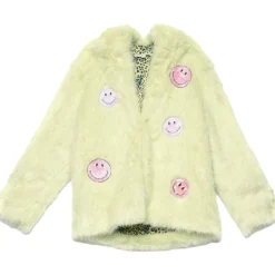 SMILEY FACE HOODED FAUX FUR COAT