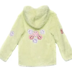 SMILEY FACE HOODED FAUX FUR COAT