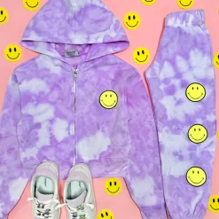 SMILEY TIE DYE ZIP UP HOODIE