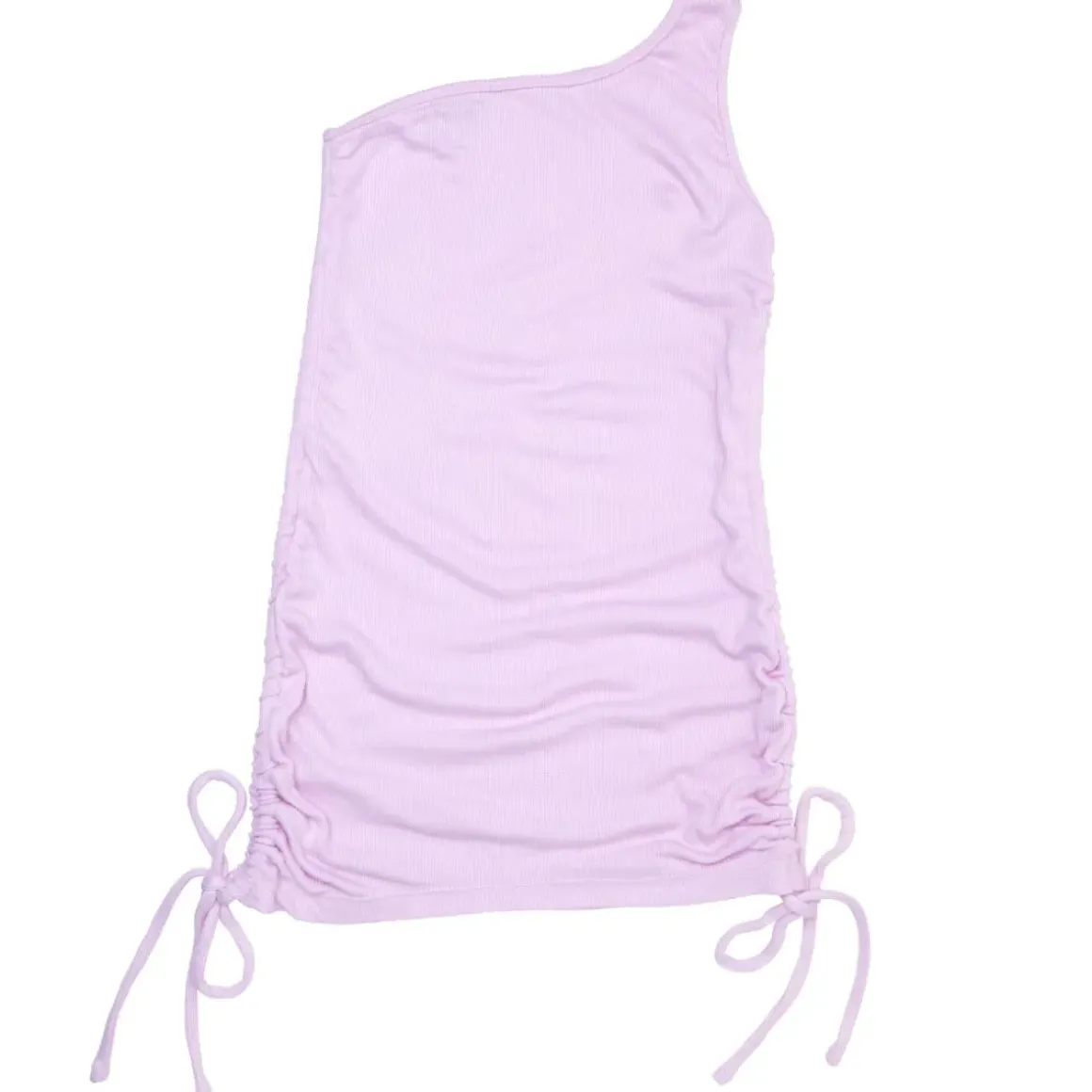 SOLID RIBBED ONE SIDED RUCHED TIE DRESS