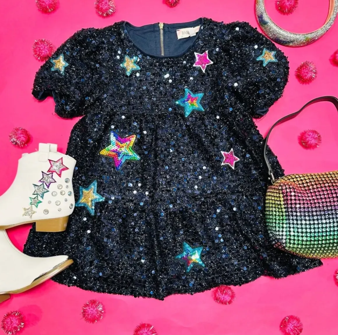 STAR PATCHES SEQUIN DRESS