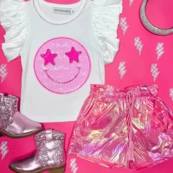 STARSTRUCK SEQUIN SMILEY RUFFLE TOP