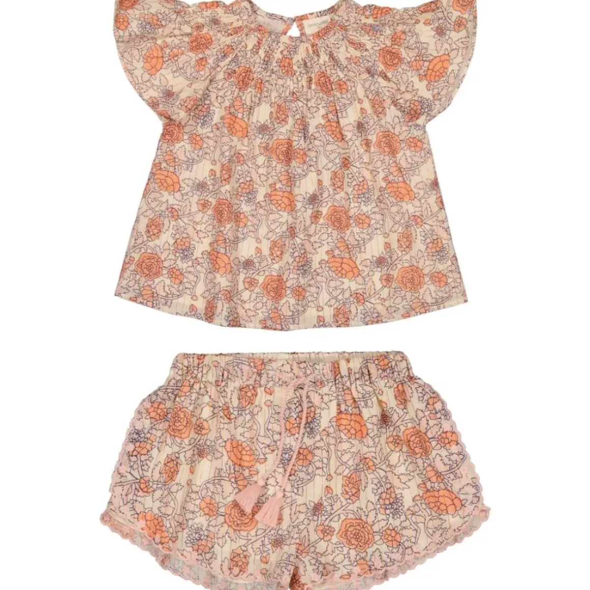STRIPE INDIAN FLOWER TUNIC TOP AND SHORTS SET