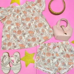 STRIPE INDIAN FLOWER TUNIC TOP AND SHORTS SET