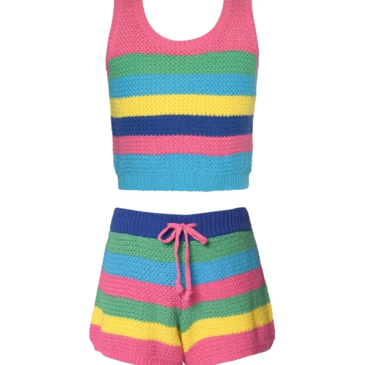 STRIPED CROCHET TANK AND SHORTS SET