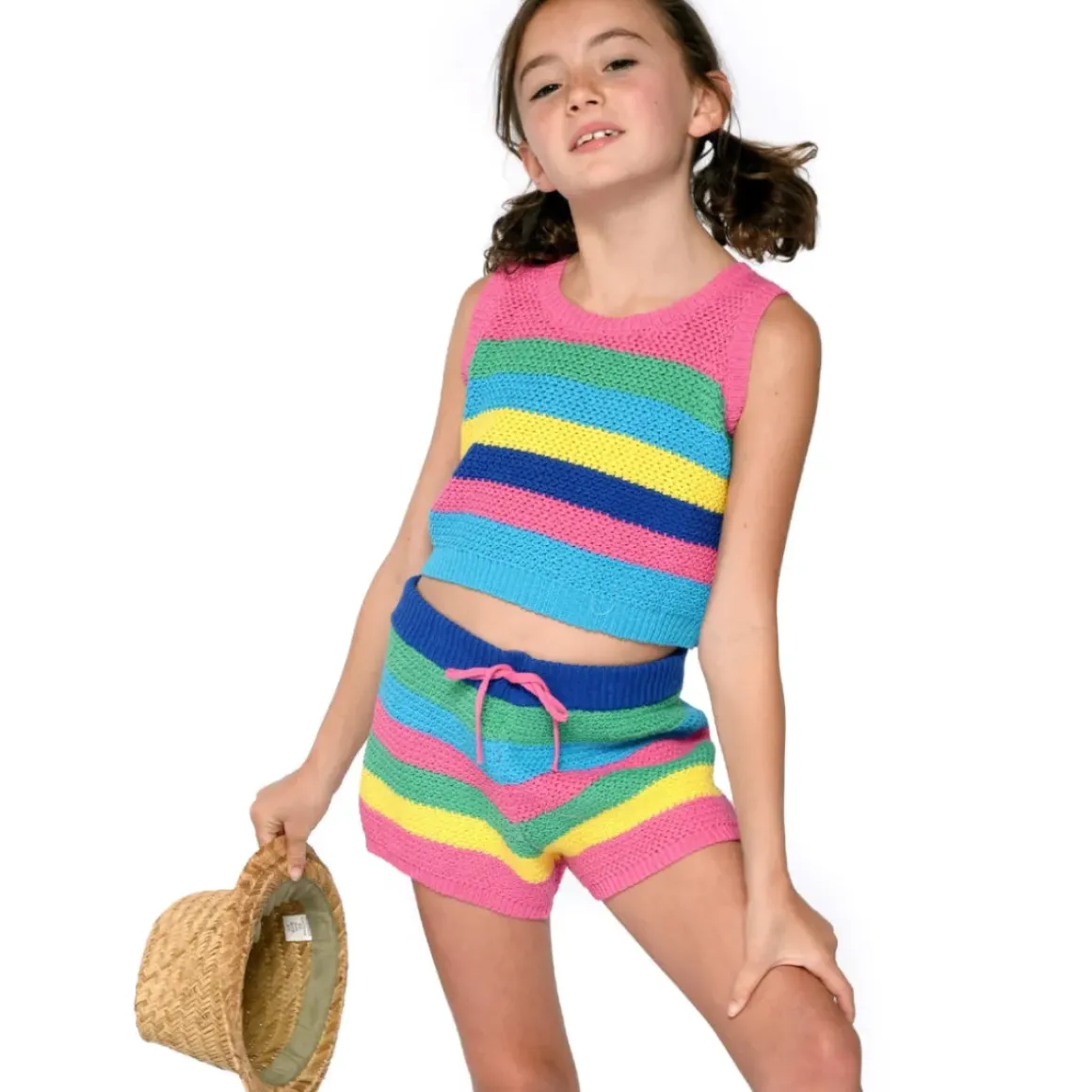 STRIPED CROCHET TANK AND SHORTS SET