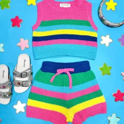 STRIPED CROCHET TANK AND SHORTS SET