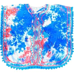 TIE DYE EMBROIDERED POM POM COVER UP DRESS