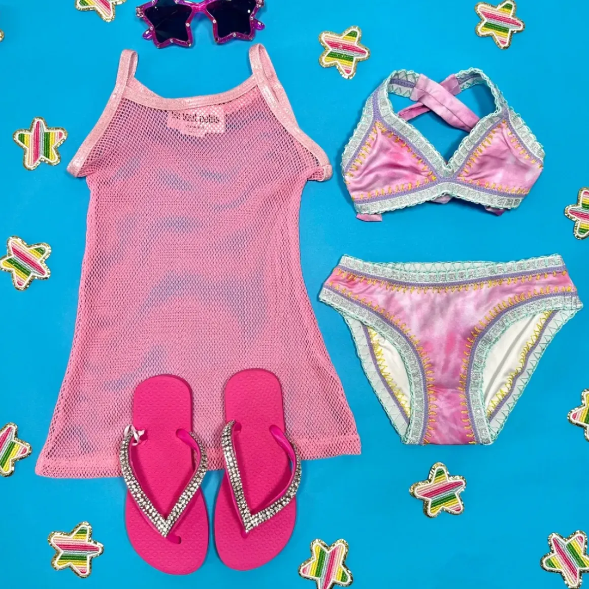 TIE DYE RAINBOW STITCHING TWO PIECE BIKINI