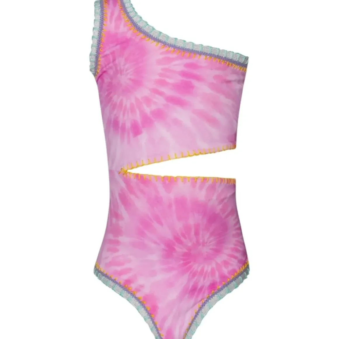 TIE DYE RAINBOW STITCHING CUTOUT ONE PIECE SWIMSUIT