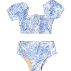 TROPICAL BLUES PUFF SLEEVE TWO PIECE BIKINI