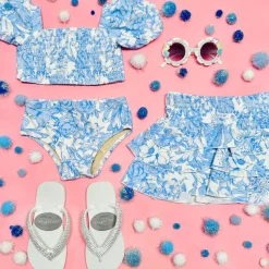 TROPICAL BLUES PUFF SLEEVE TWO PIECE BIKINI