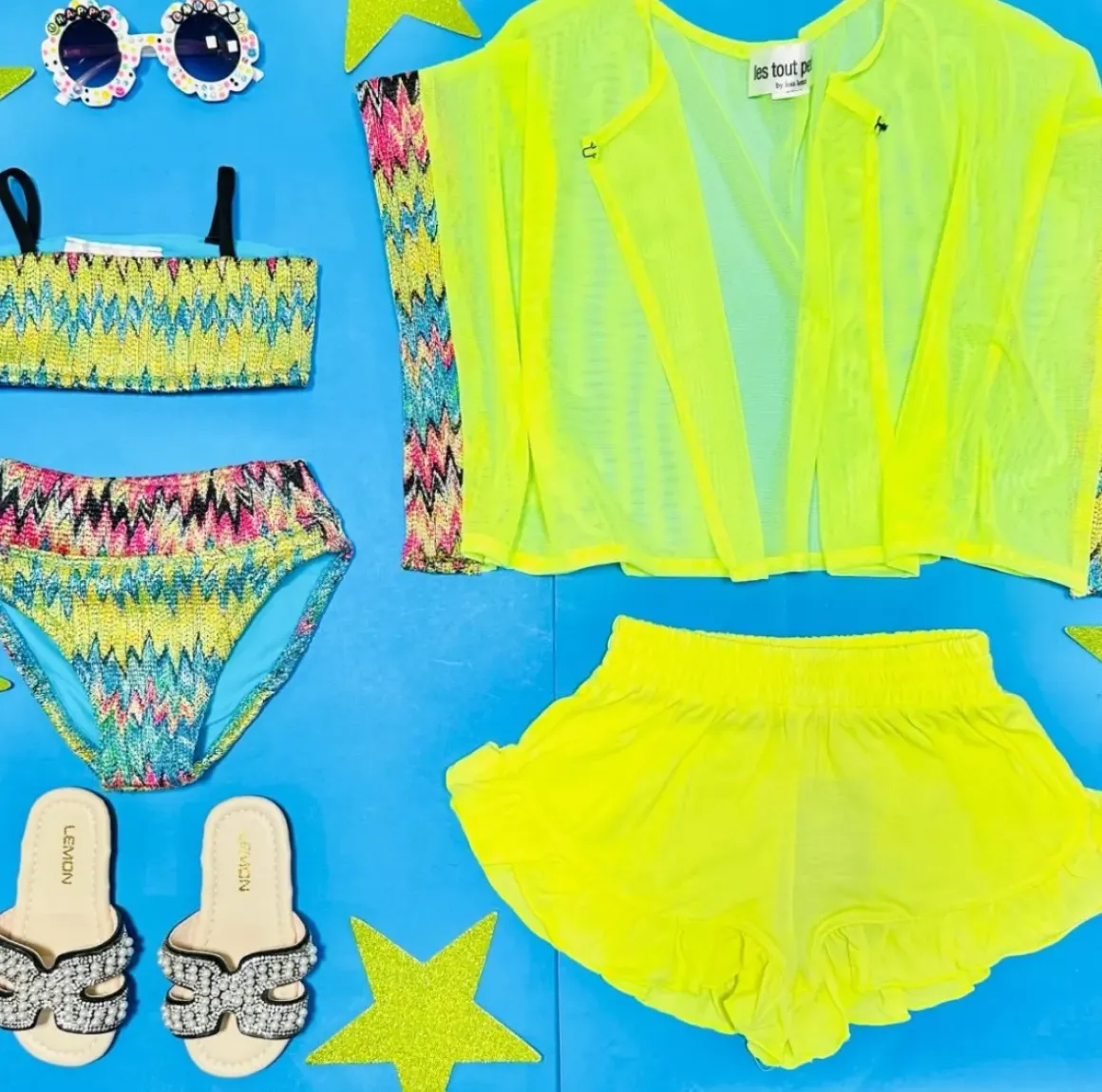 ZIG ZAG CROCHET NEON MESH COVER UP TOP